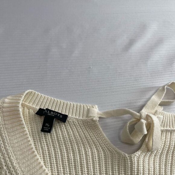 Talbots Womens MP Medium Petite Sweater Top White Blue Stripe Cotton Woven - Picture 2 of 8